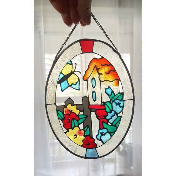 X3 VTG Stained Glass Suncatchers Birdhouse Hummingbird Butterfly NOS Decor - Picture 6 of 7